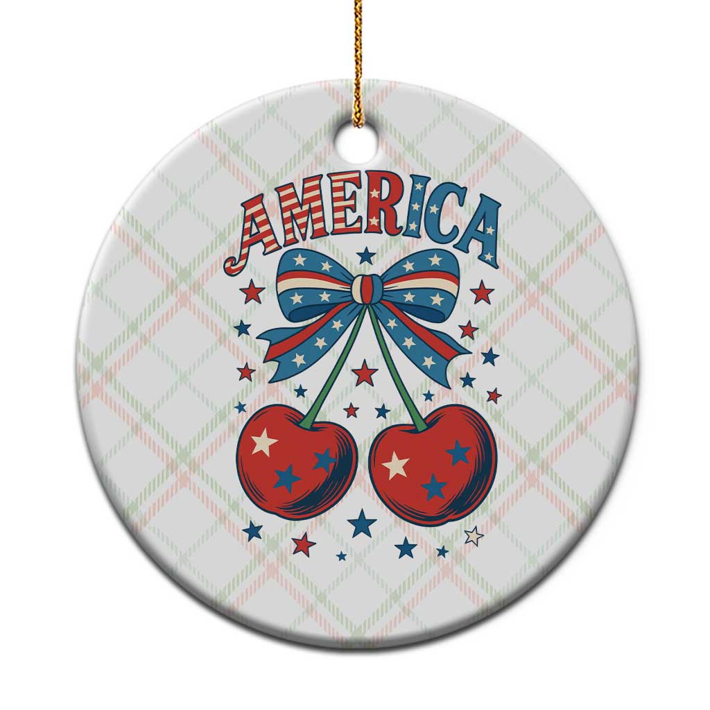 Retro Americana Cherries and Stars Coquette Bow Ceramic Ornament America Cute Patriotic 4th Of July US TS02 1pc Christmas Plaid Print Your Wear