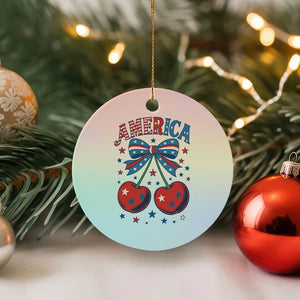 Retro Americana Cherries and Stars Coquette Bow Ceramic Ornament America Cute Patriotic 4th Of July US TS02 1pc Pastel Print Your Wear