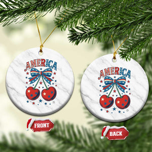 Retro Americana Cherries and Stars Coquette Bow Ceramic Ornament America Cute Patriotic 4th Of July US TS02 1pc White Marble Print Your Wear