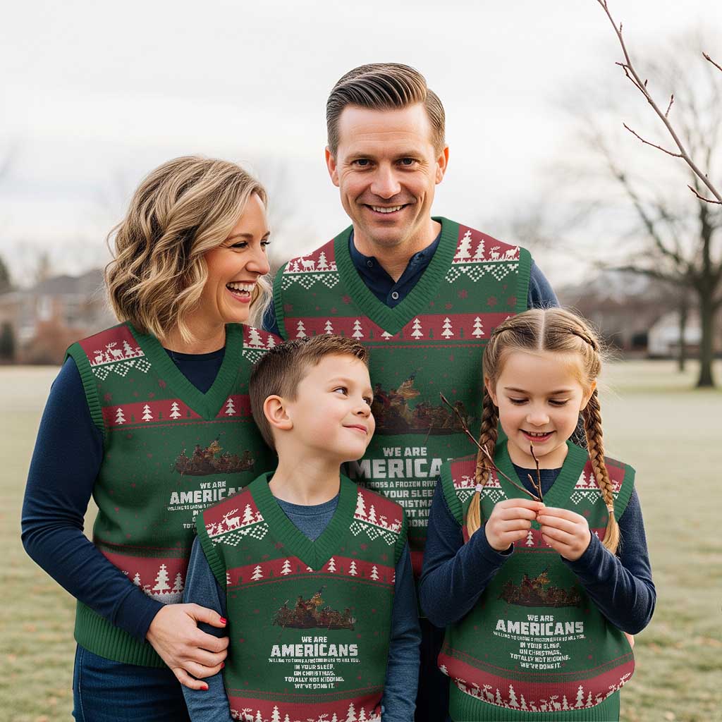 We Are Americans Funny Patriotic V-Neck Knit Sweater Vest Revolutionary War TS02 Red Green Print Your Wear