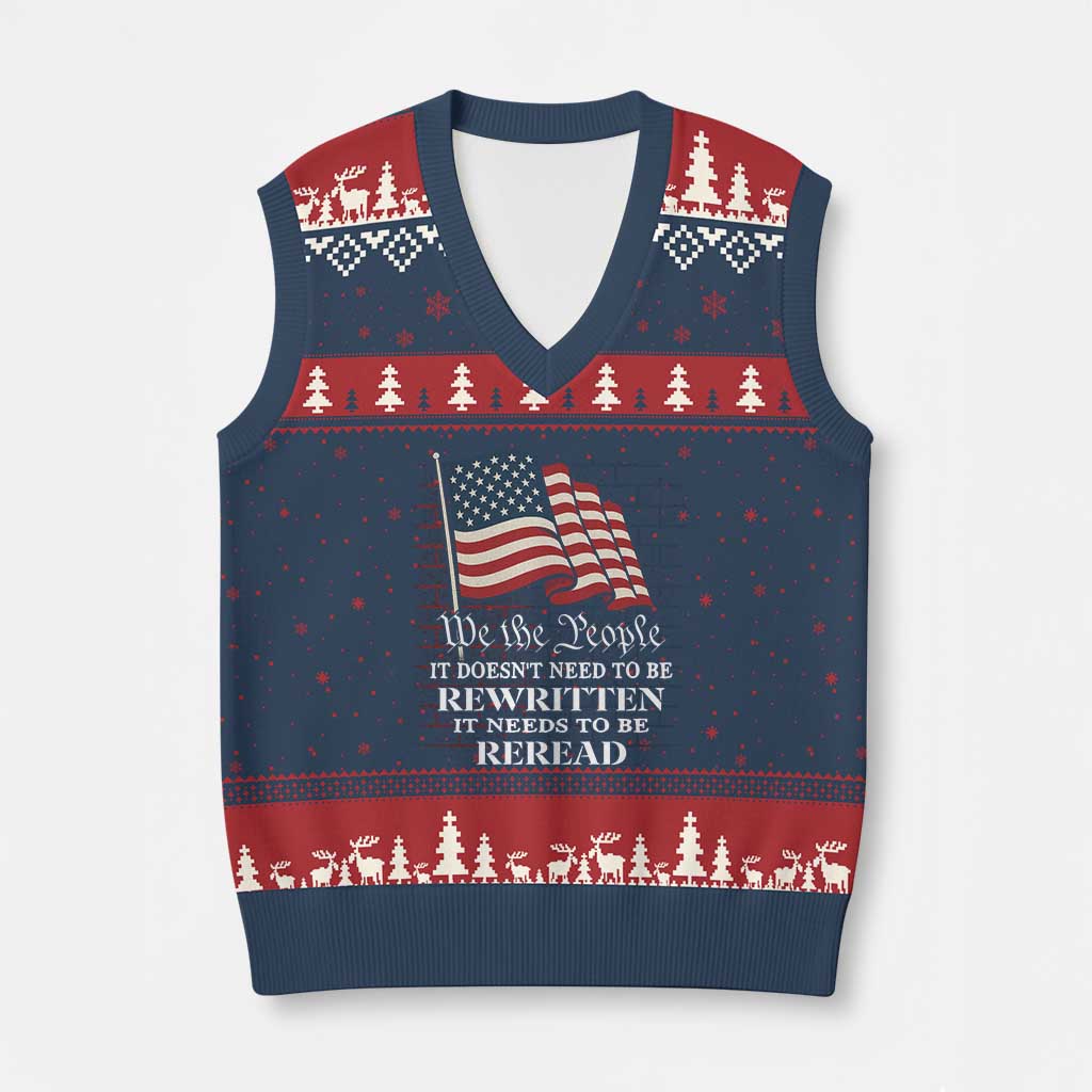 We the People US Flag V-Neck Knit Sweater Vest It Needs To Be Reread US Constitution TS02 Navy Red Print Your Wear