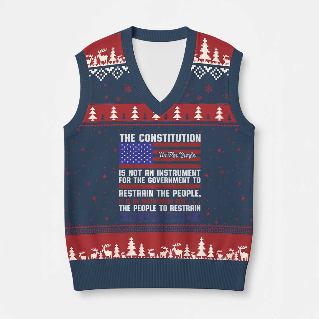 Constitution Liberty American Patriotic V-Neck Knit Sweater Vest We The People US Flag TS02 Navy Red Print Your Wear
