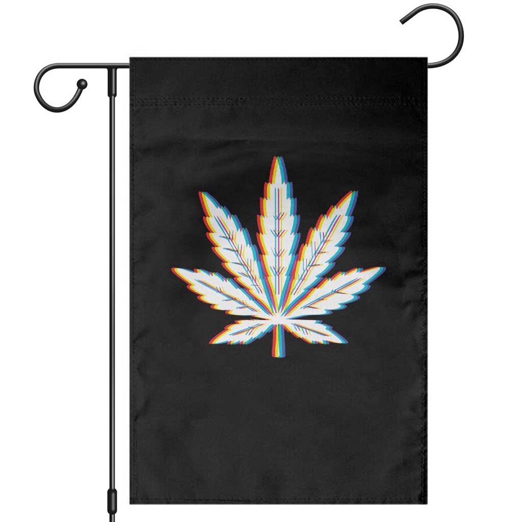 Cannabis Leaf Glitch Effect Graphic Garden Flag Retro RGB Distortion Weed and Stoner Lifestyle