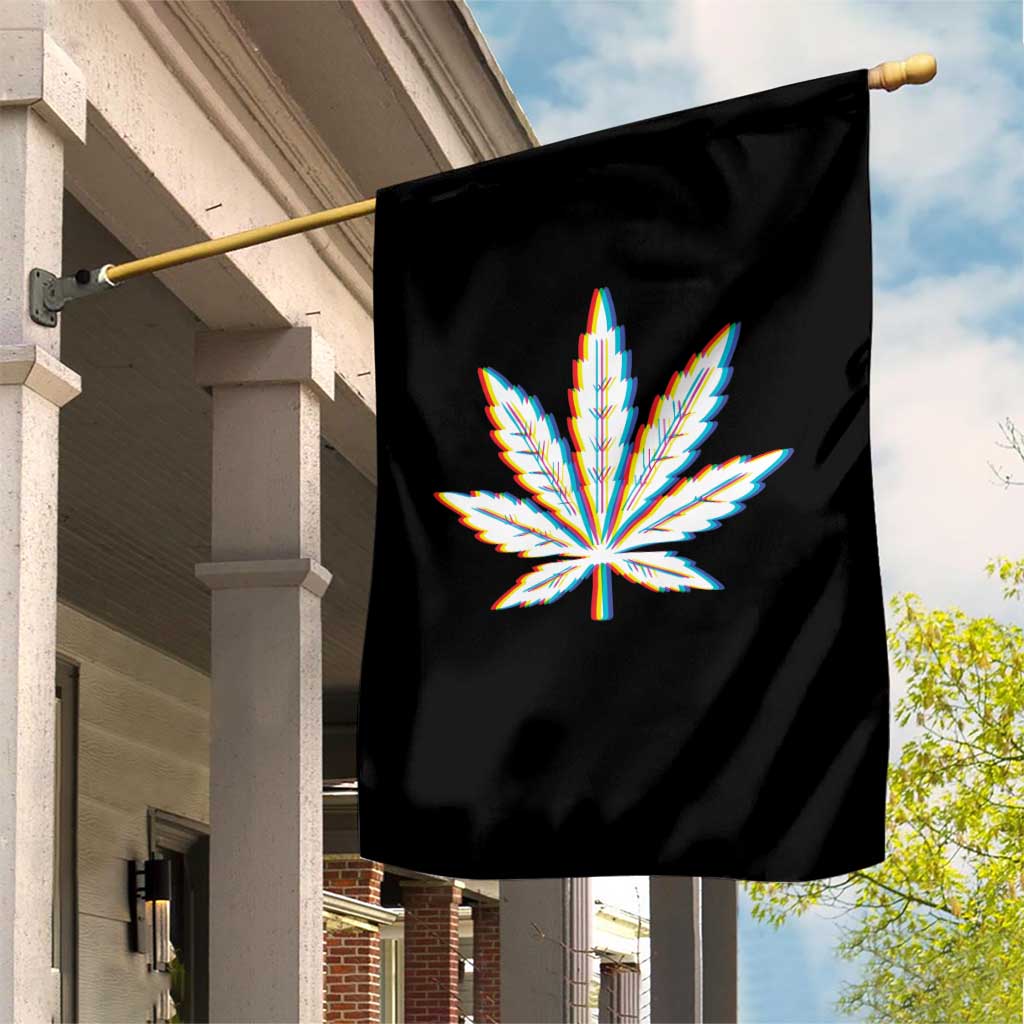 Cannabis Leaf Glitch Effect Graphic Garden Flag Retro RGB Distortion Weed and Stoner Lifestyle