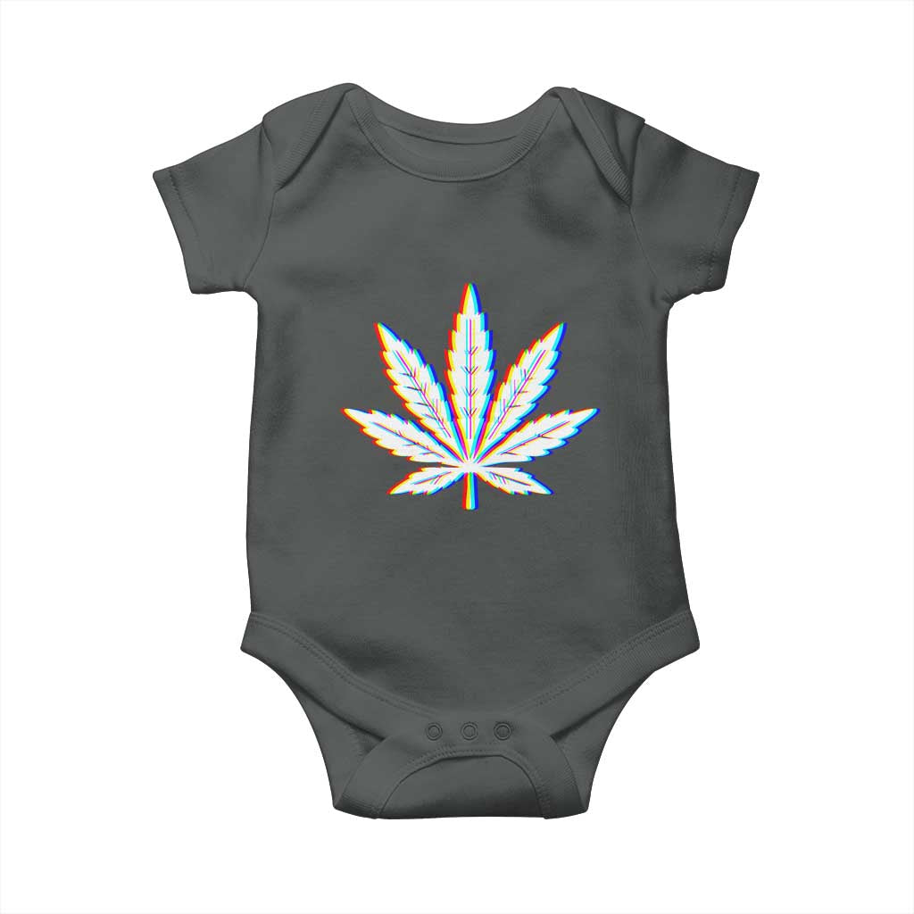 Cannabis Leaf Glitch Effect Graphic Baby Onesie Retro RGB Distortion Weed and Stoner Lifestyle TS02 Dark Heather Print Your Wear