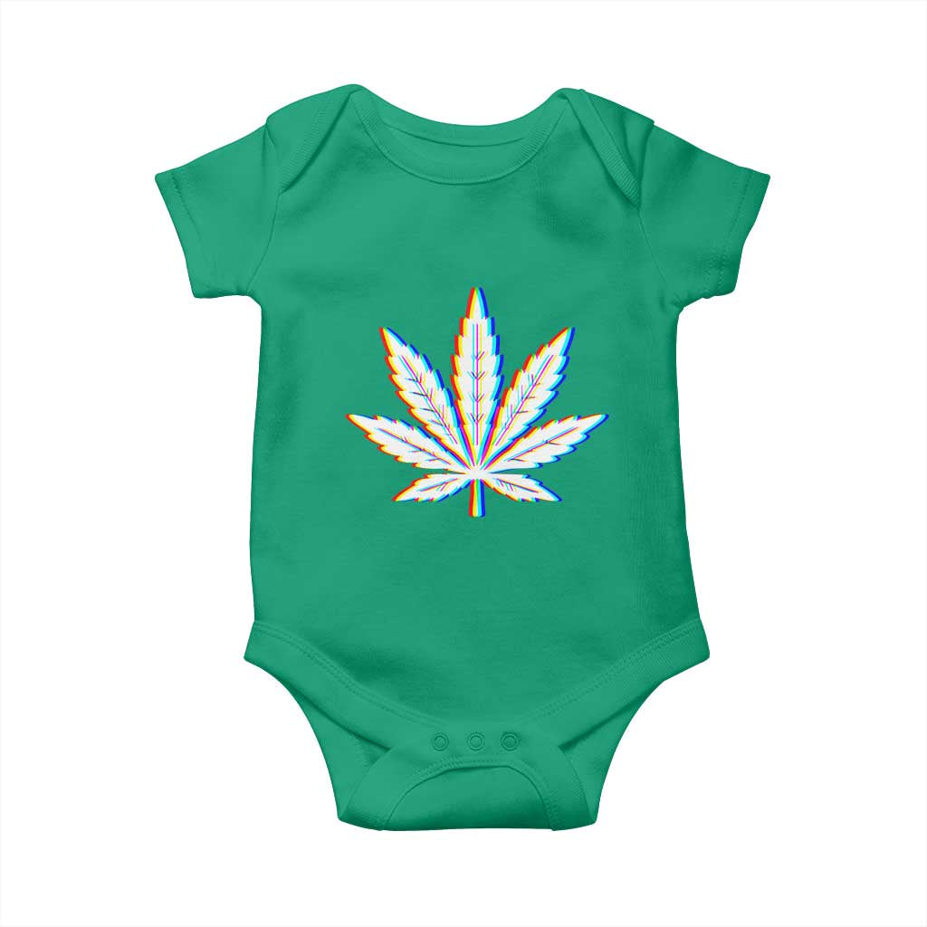 Cannabis Leaf Glitch Effect Graphic Baby Onesie Retro RGB Distortion Weed and Stoner Lifestyle TS02 Irish Green Print Your Wear