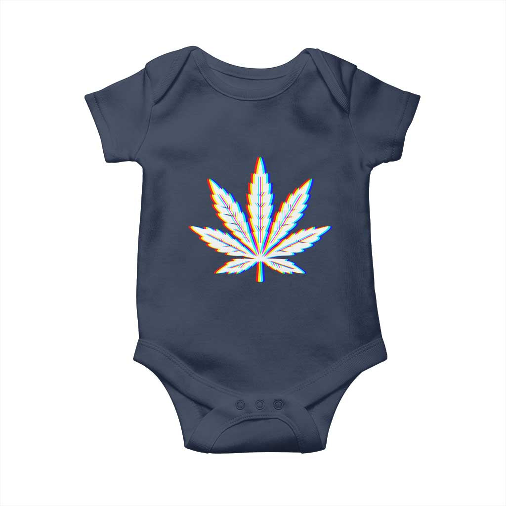 Cannabis Leaf Glitch Effect Graphic Baby Onesie Retro RGB Distortion Weed and Stoner Lifestyle TS02 Navy Print Your Wear