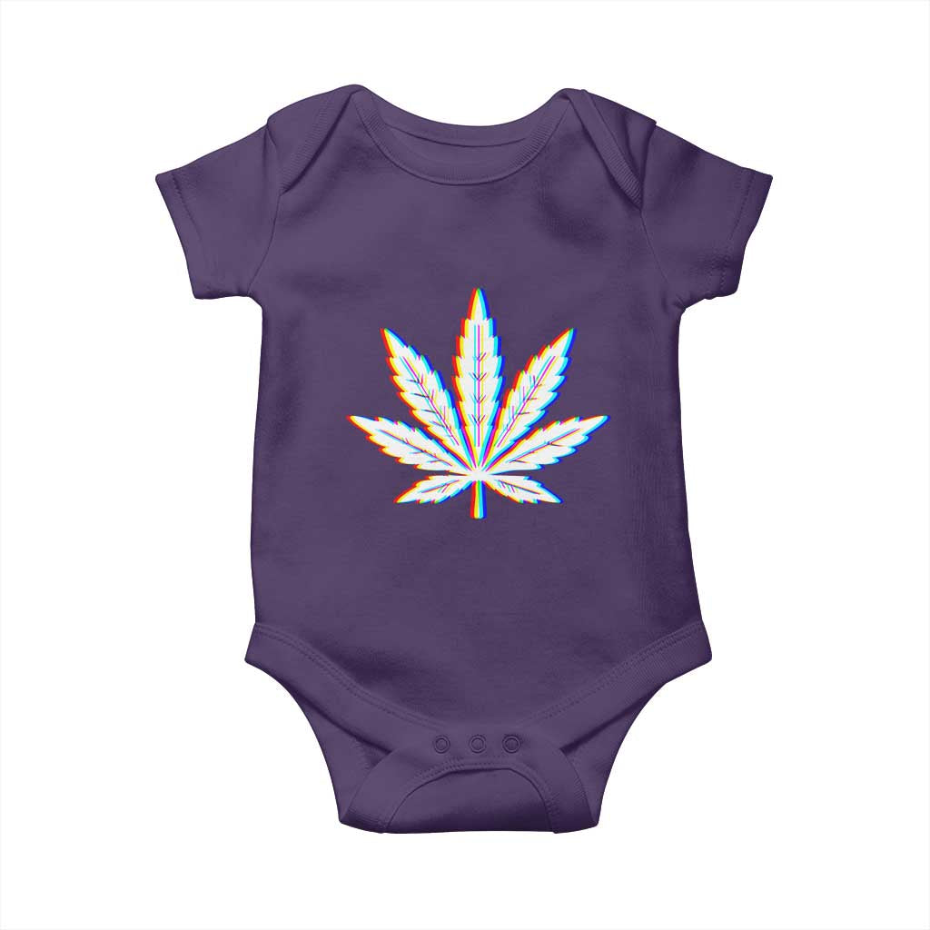 Cannabis Leaf Glitch Effect Graphic Baby Onesie Retro RGB Distortion Weed and Stoner Lifestyle TS02 Purple Print Your Wear