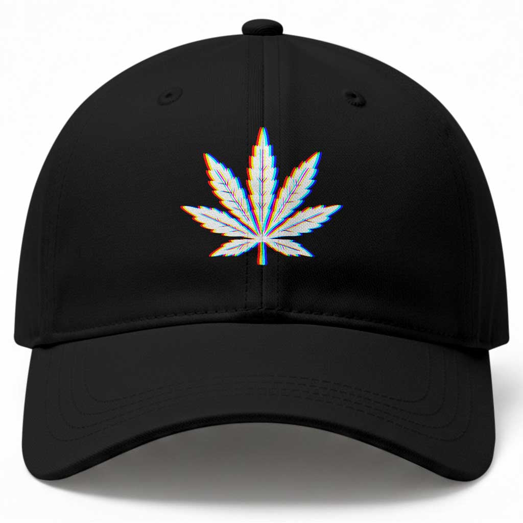 Cannabis Leaf Glitch Effect Graphic Baseball Cap Retro RGB Distortion Weed and Stoner Lifestyle TS02 Print Your Wear