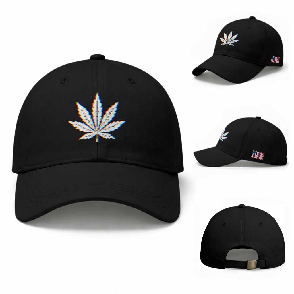 Cannabis Leaf Glitch Effect Graphic Baseball Cap Retro RGB Distortion Weed and Stoner Lifestyle TS02 Baseball Cap Universal Fit Black Print Your Wear