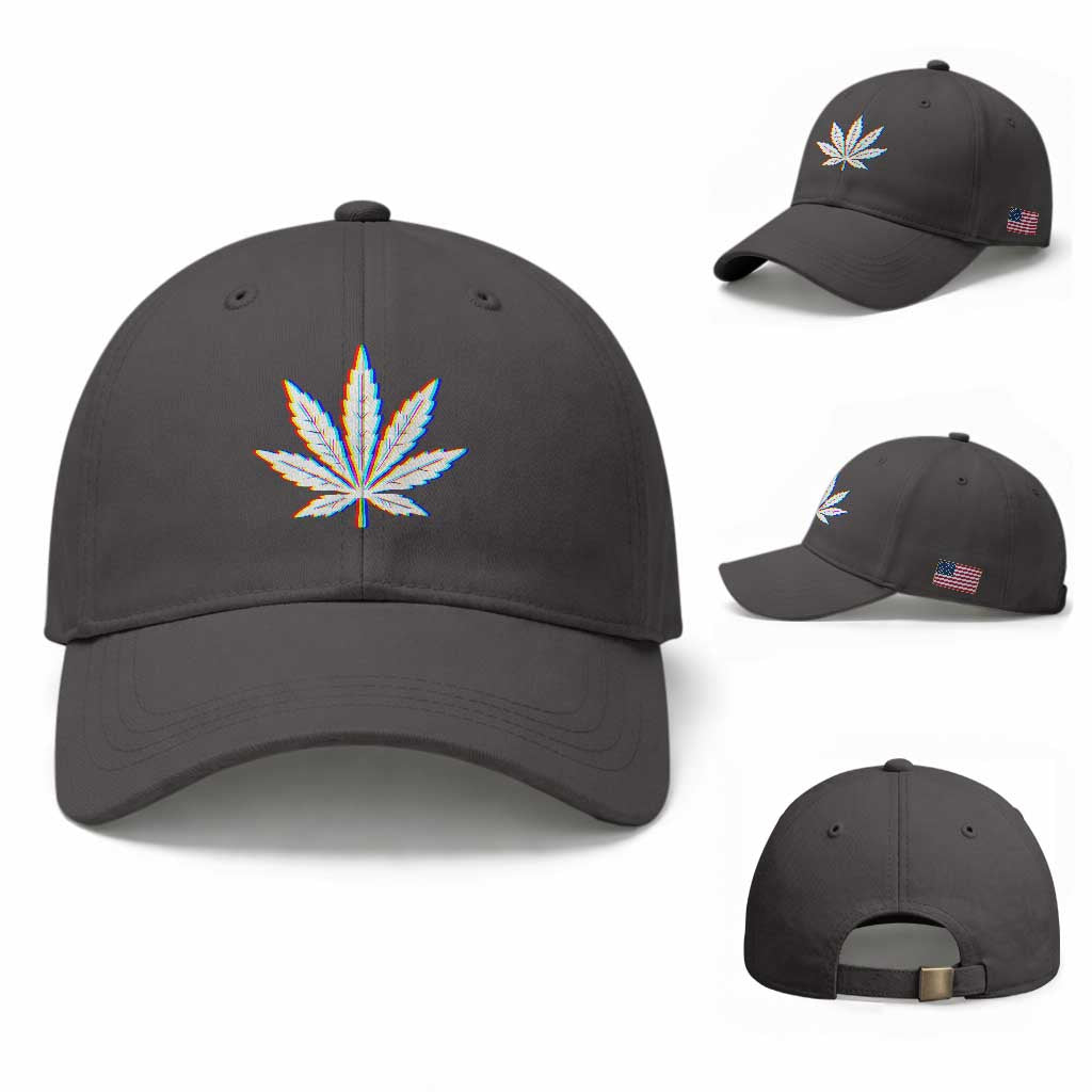 Cannabis Leaf Glitch Effect Graphic Baseball Cap Retro RGB Distortion Weed and Stoner Lifestyle TS02 Baseball Cap Universal Fit Dark Gray Print Your Wear