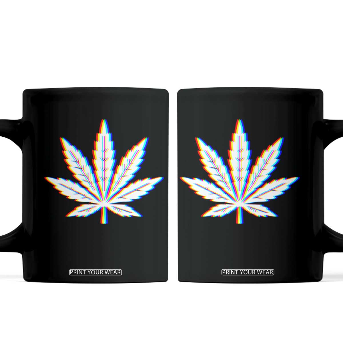 Cannabis Leaf Glitch Effect Graphic Coffee Mug Retro RGB Distortion Weed and Stoner Lifestyle