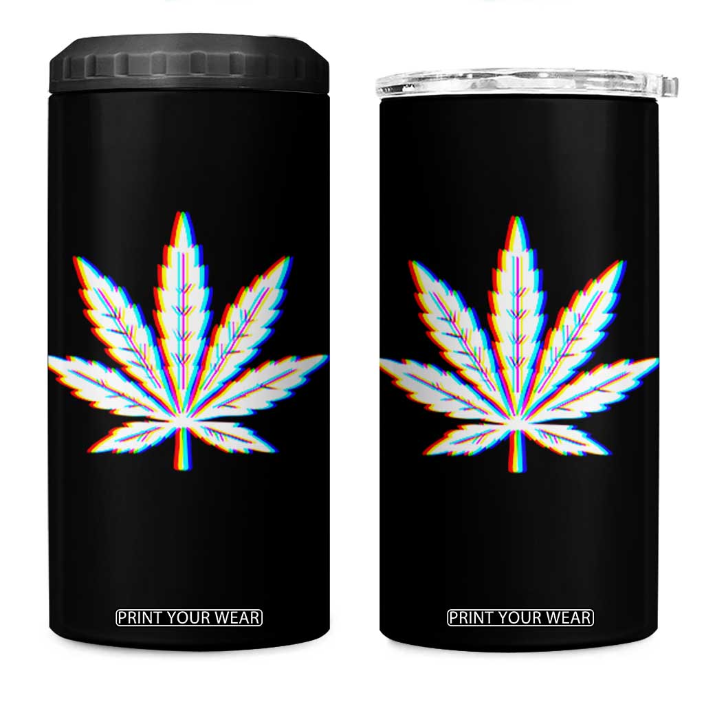 Cannabis Leaf Glitch Effect Graphic 4 in 1 Can Cooler Tumbler Retro RGB Distortion Weed and Stoner Lifestyle TS02 One Size: 16 oz Black Print Your Wear