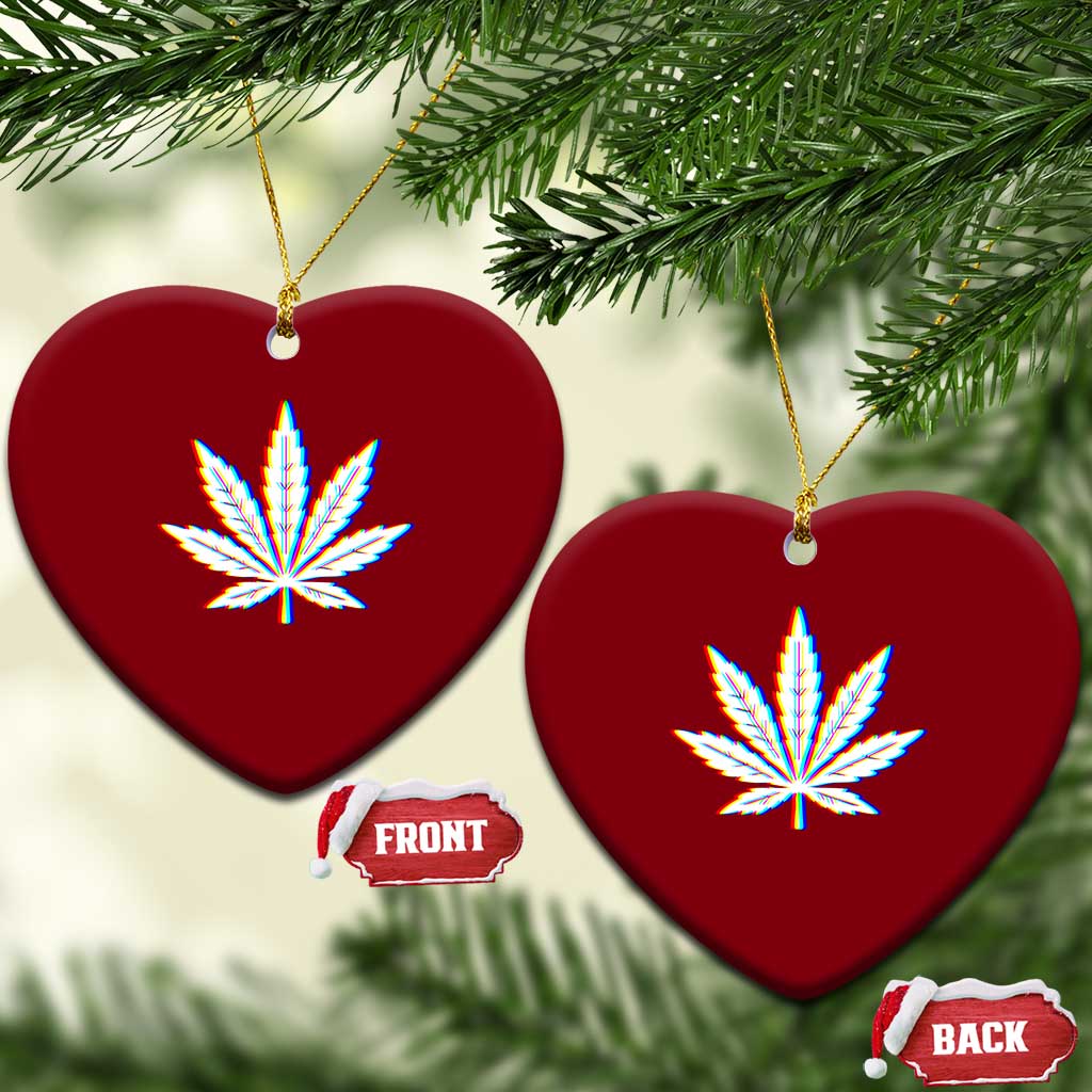 Cannabis Leaf Glitch Effect Graphic Ceramic Ornament Retro RGB Distortion Weed and Stoner Lifestyle