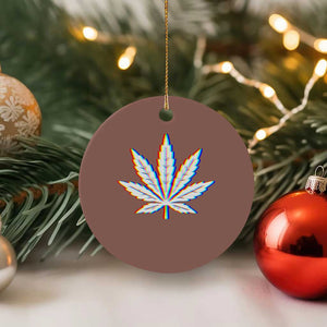 Cannabis Leaf Glitch Effect Graphic Ceramic Ornament Retro RGB Distortion Weed and Stoner Lifestyle