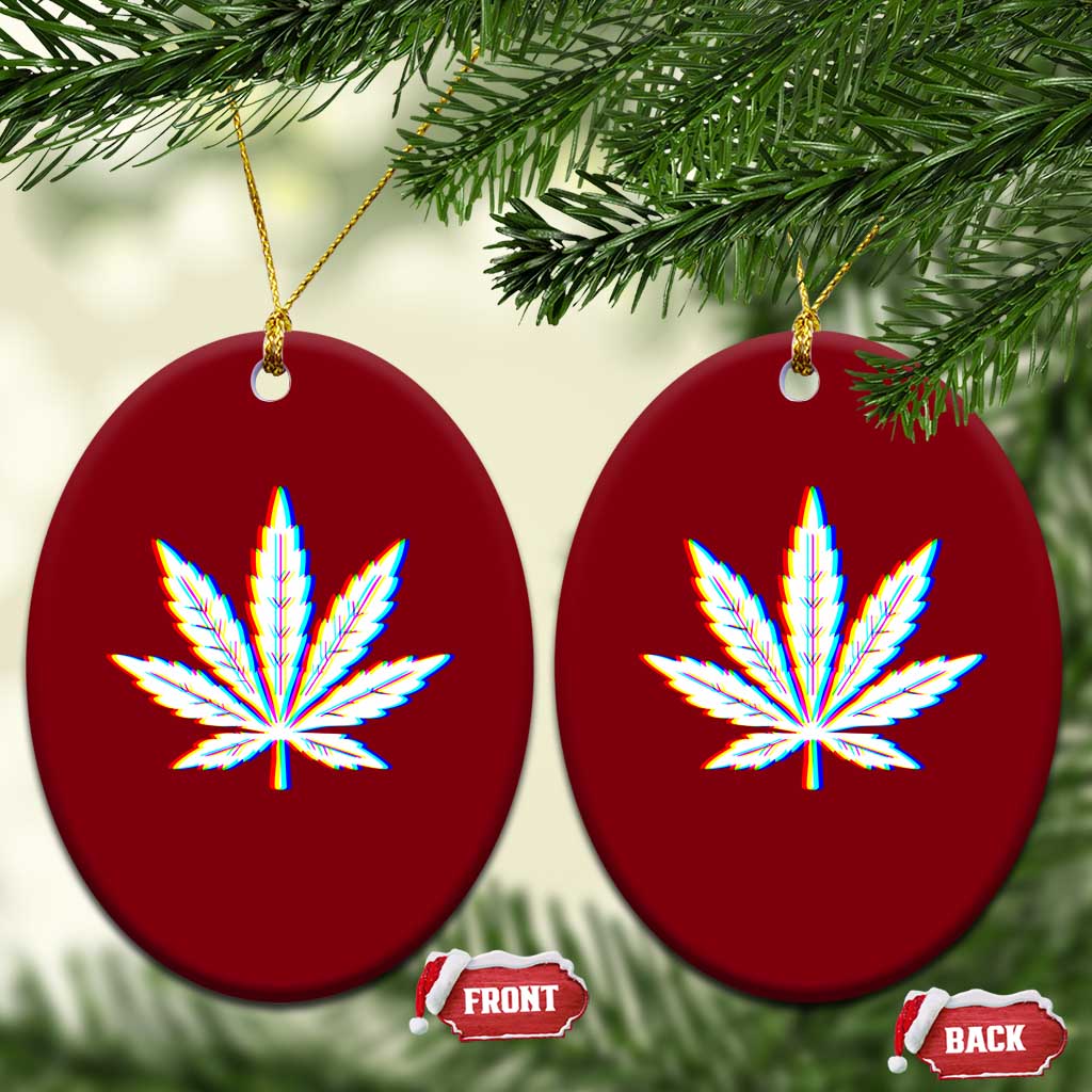Cannabis Leaf Glitch Effect Graphic Ceramic Ornament Retro RGB Distortion Weed and Stoner Lifestyle