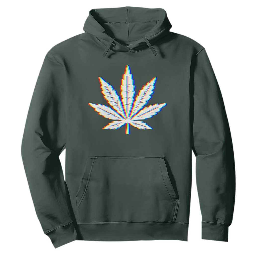 Cannabis Leaf Glitch Effect Graphic Hoodie Retro RGB Distortion Weed and Stoner Lifestyle