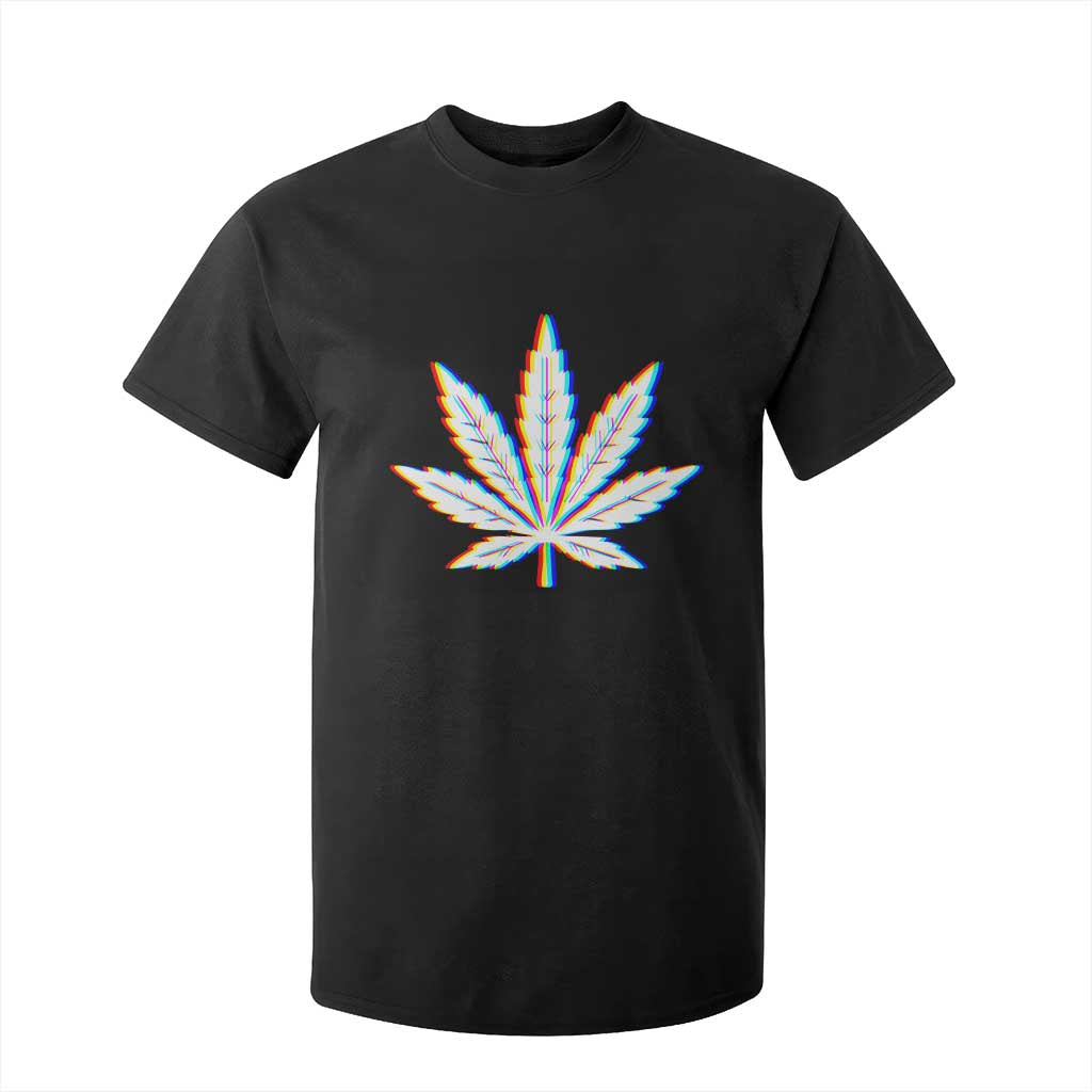 Cannabis Leaf Glitch Effect Graphic T Shirt For Kid Retro RGB Distortion Weed and Stoner Lifestyle TS02 Black Print Your Wear