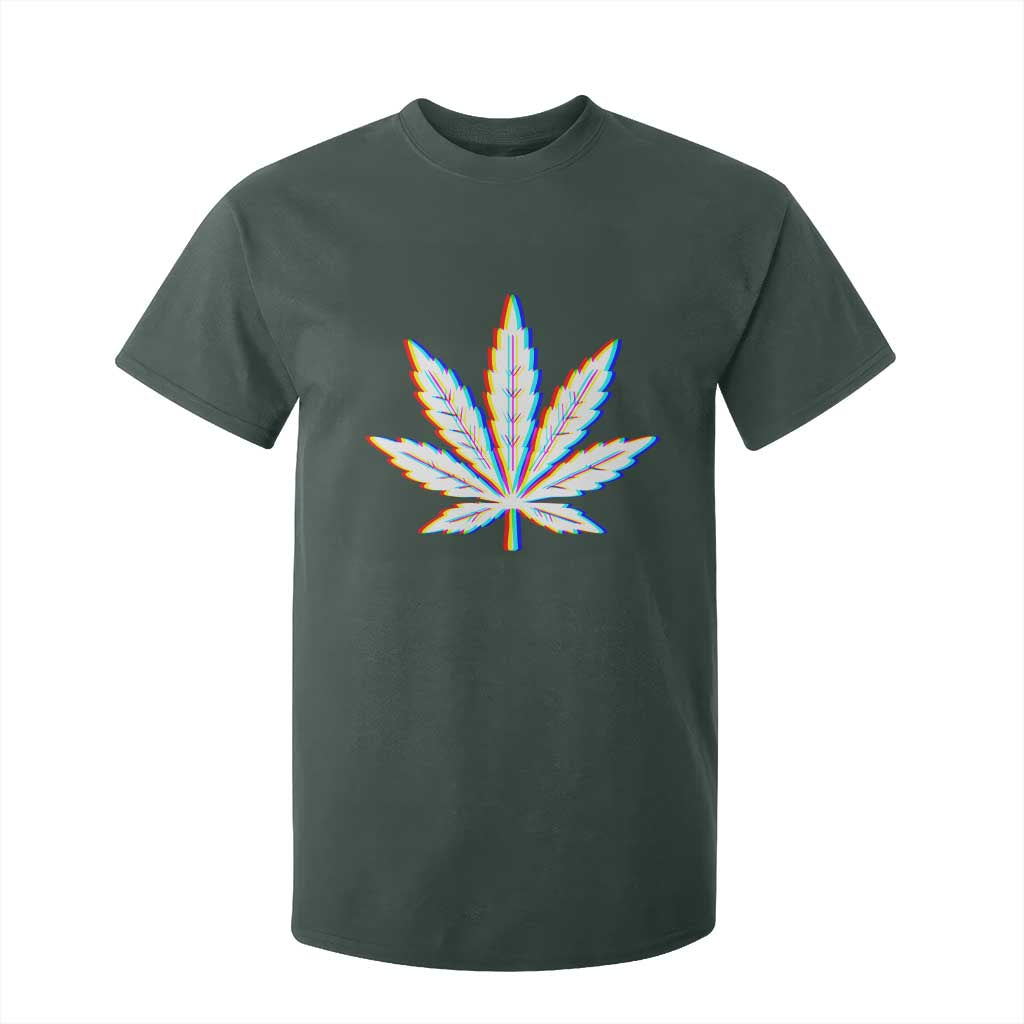 Cannabis Leaf Glitch Effect Graphic T Shirt For Kid Retro RGB Distortion Weed and Stoner Lifestyle TS02 Dark Forest Green Print Your Wear
