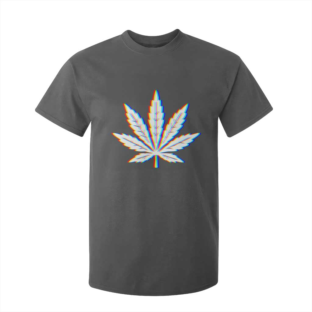 Cannabis Leaf Glitch Effect Graphic T Shirt For Kid Retro RGB Distortion Weed and Stoner Lifestyle TS02 Dark Heather Print Your Wear