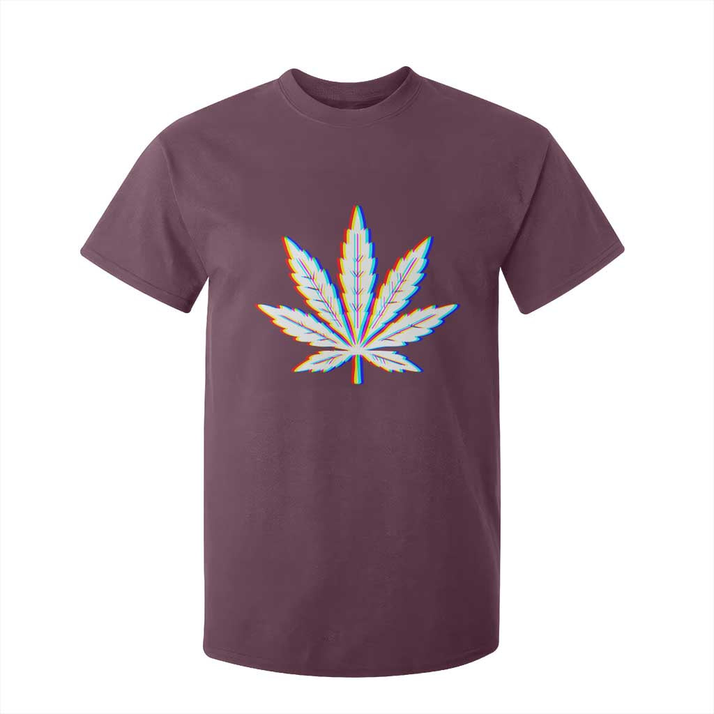 Cannabis Leaf Glitch Effect Graphic T Shirt For Kid Retro RGB Distortion Weed and Stoner Lifestyle TS02 Maroon Print Your Wear