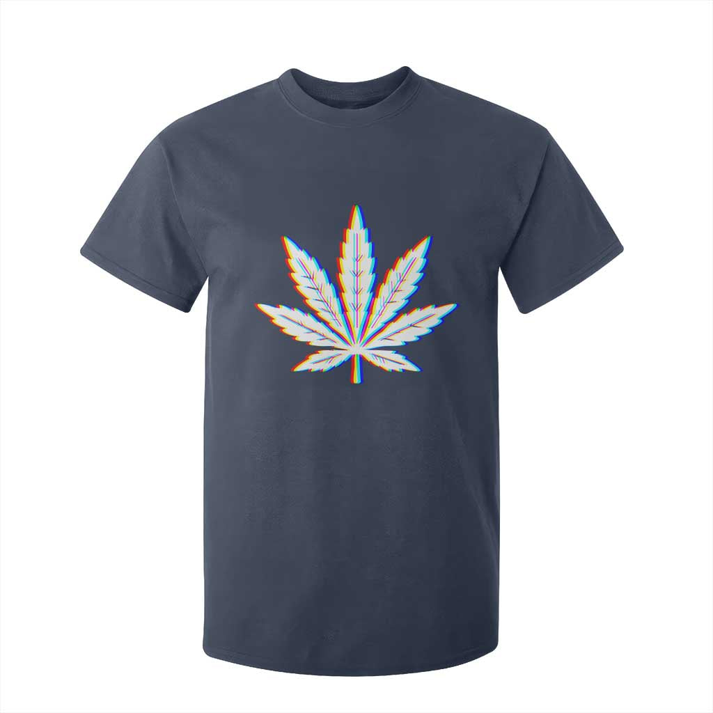 Cannabis Leaf Glitch Effect Graphic T Shirt For Kid Retro RGB Distortion Weed and Stoner Lifestyle TS02 Navy Print Your Wear