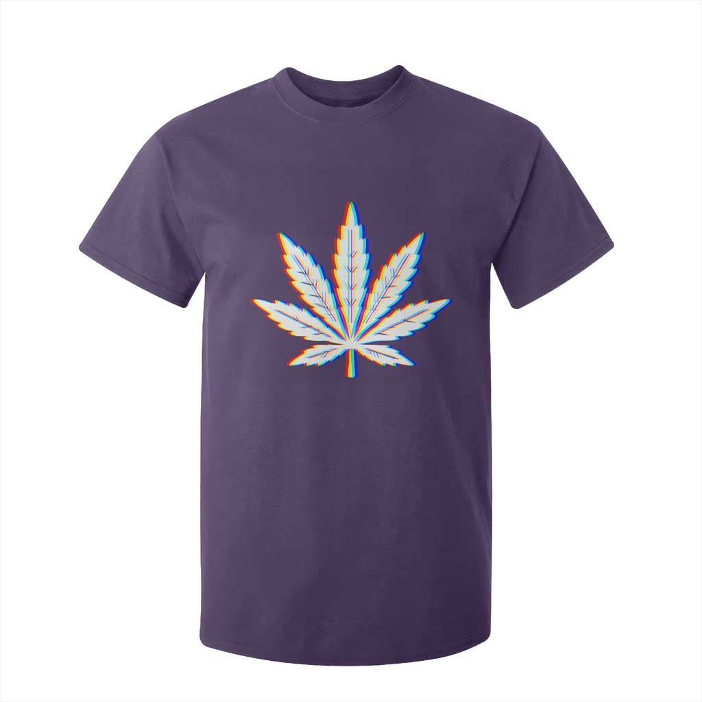 Cannabis Leaf Glitch Effect Graphic T Shirt For Kid Retro RGB Distortion Weed and Stoner Lifestyle TS02 Purple Print Your Wear
