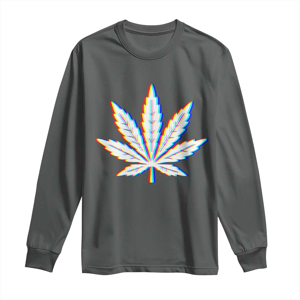 Cannabis Leaf Glitch Effect Graphic Long Sleeve Shirt Retro RGB Distortion Weed and Stoner Lifestyle TS02 Dark Heather Print Your Wear