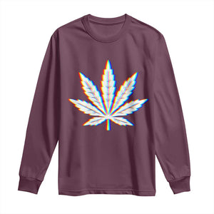 Cannabis Leaf Glitch Effect Graphic Long Sleeve Shirt Retro RGB Distortion Weed and Stoner Lifestyle TS02 Maroon Print Your Wear