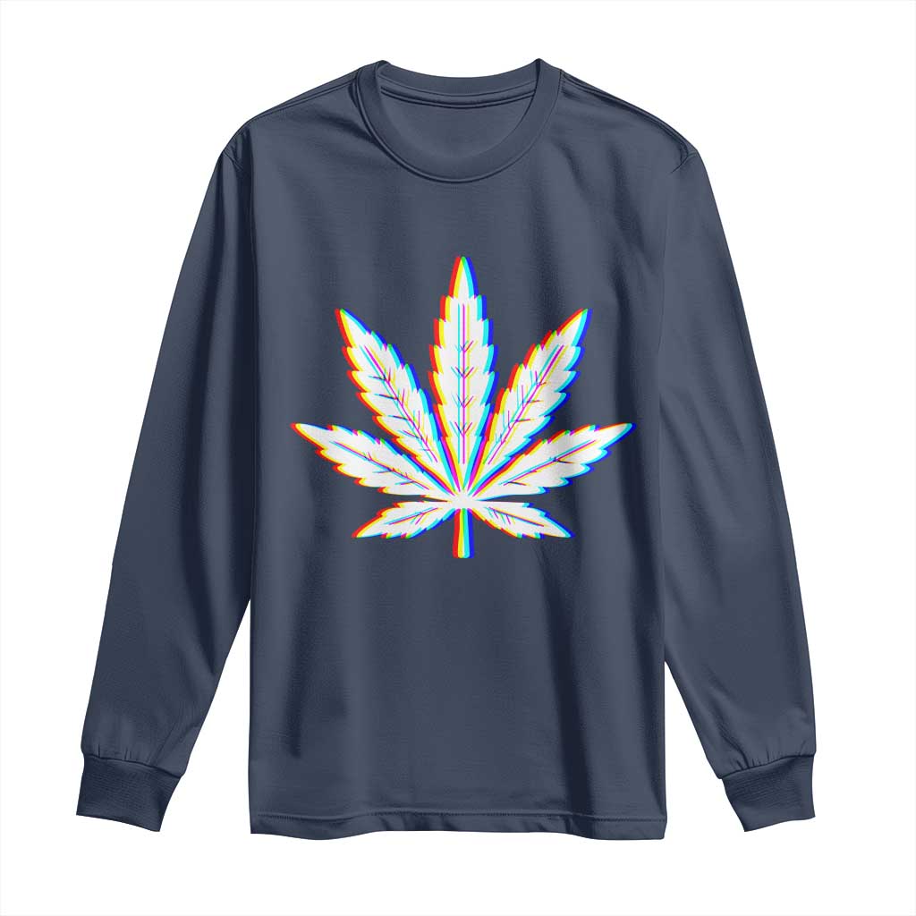 Cannabis Leaf Glitch Effect Graphic Long Sleeve Shirt Retro RGB Distortion Weed and Stoner Lifestyle TS02 Navy Print Your Wear