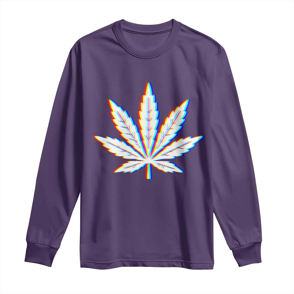 Cannabis Leaf Glitch Effect Graphic Long Sleeve Shirt Retro RGB Distortion Weed and Stoner Lifestyle TS02 Purple Print Your Wear