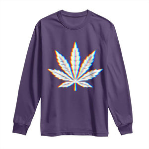 Cannabis Leaf Glitch Effect Graphic Long Sleeve Shirt Retro RGB Distortion Weed and Stoner Lifestyle TS02 Purple Print Your Wear