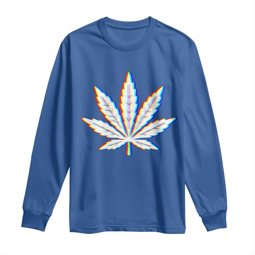 Cannabis Leaf Glitch Effect Graphic Long Sleeve Shirt Retro RGB Distortion Weed and Stoner Lifestyle TS02 Royal Blue Print Your Wear