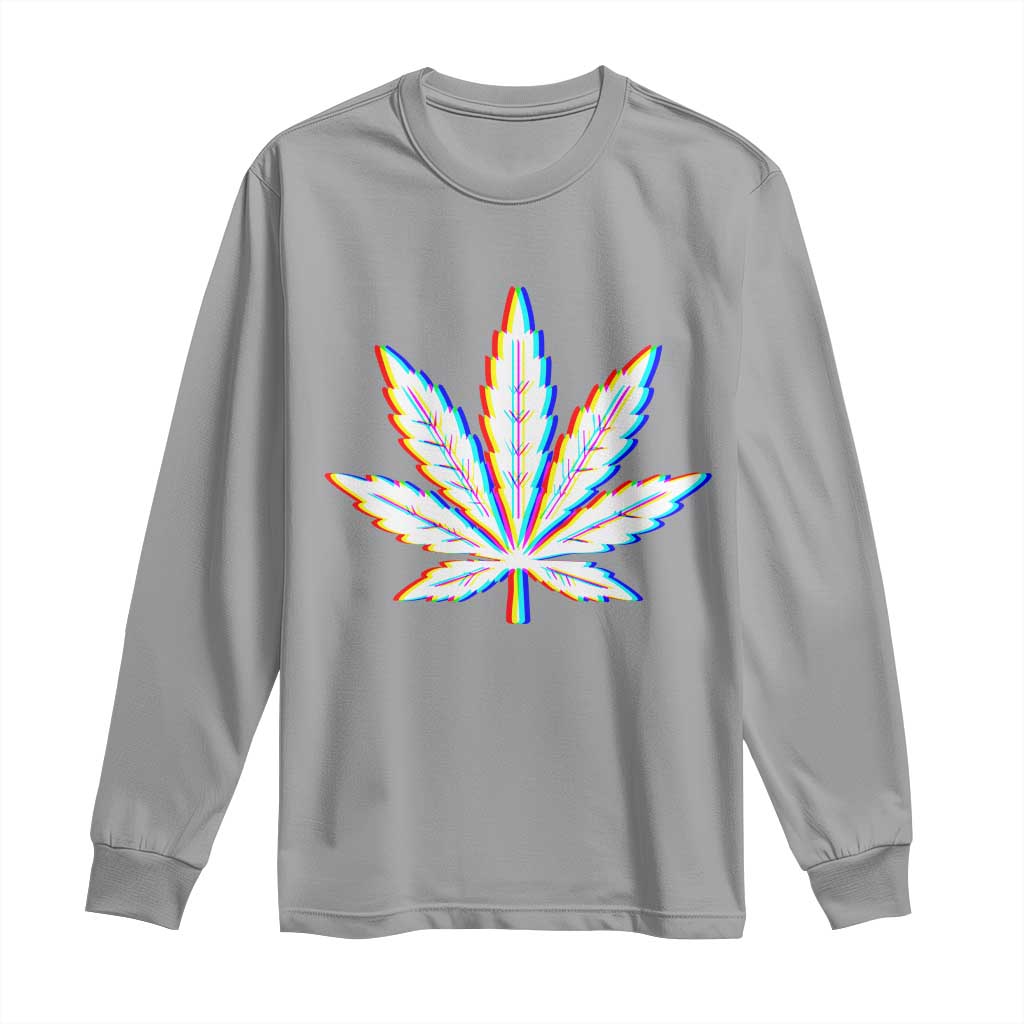 Cannabis Leaf Glitch Effect Graphic Long Sleeve Shirt Retro RGB Distortion Weed and Stoner Lifestyle TS02 Sport Gray Print Your Wear