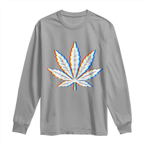 Cannabis Leaf Glitch Effect Graphic Long Sleeve Shirt Retro RGB Distortion Weed and Stoner Lifestyle TS02 Sport Gray Print Your Wear