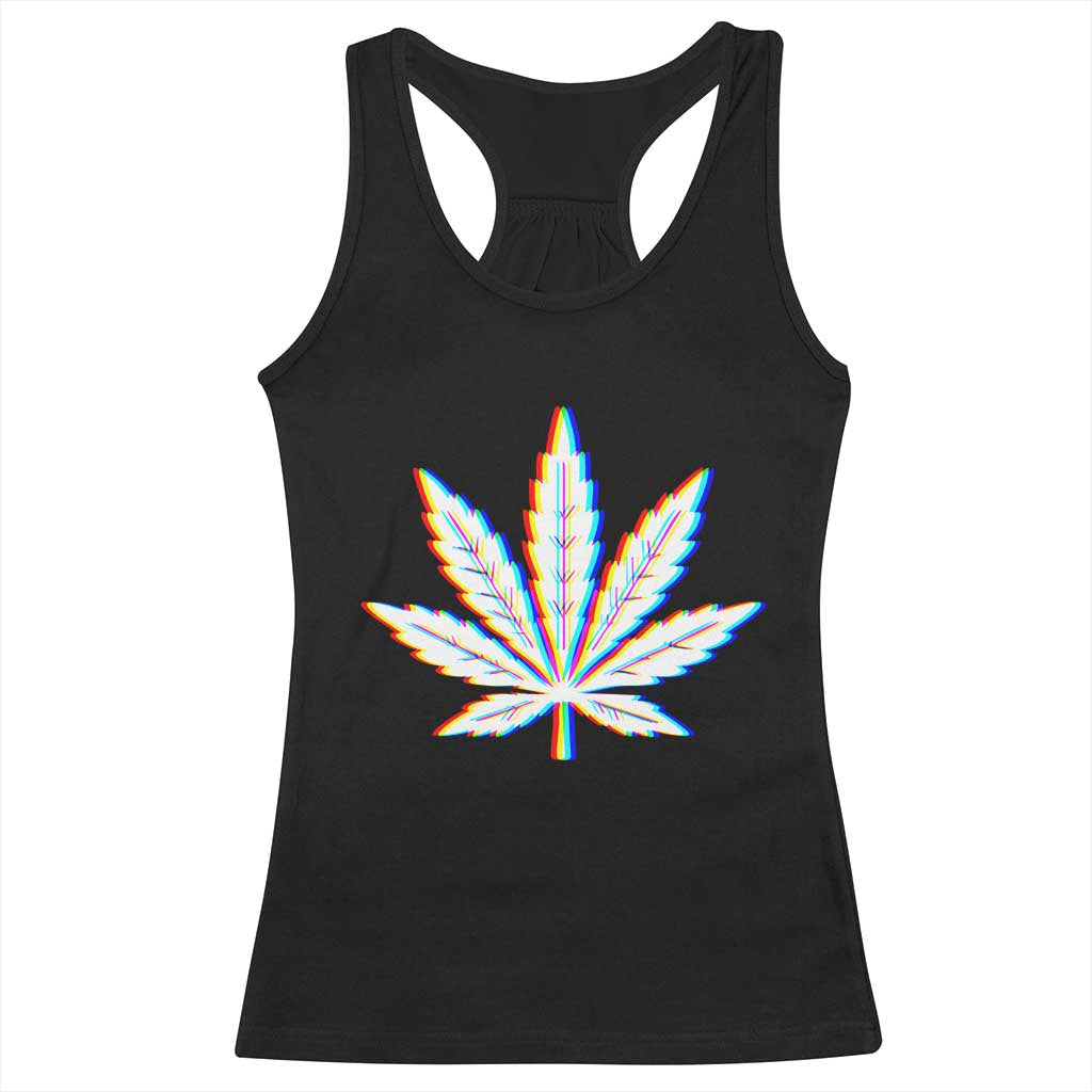 Cannabis Leaf Glitch Effect Graphic Racerback Tank Top Retro RGB Distortion Weed and Stoner Lifestyle TS02 Black Print Your Wear