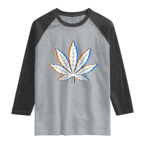 Cannabis Leaf Glitch Effect Graphic Raglan Shirt Retro RGB Distortion Weed and Stoner Lifestyle TS02 Heather Gray Heather Charcoal Print Your Wear