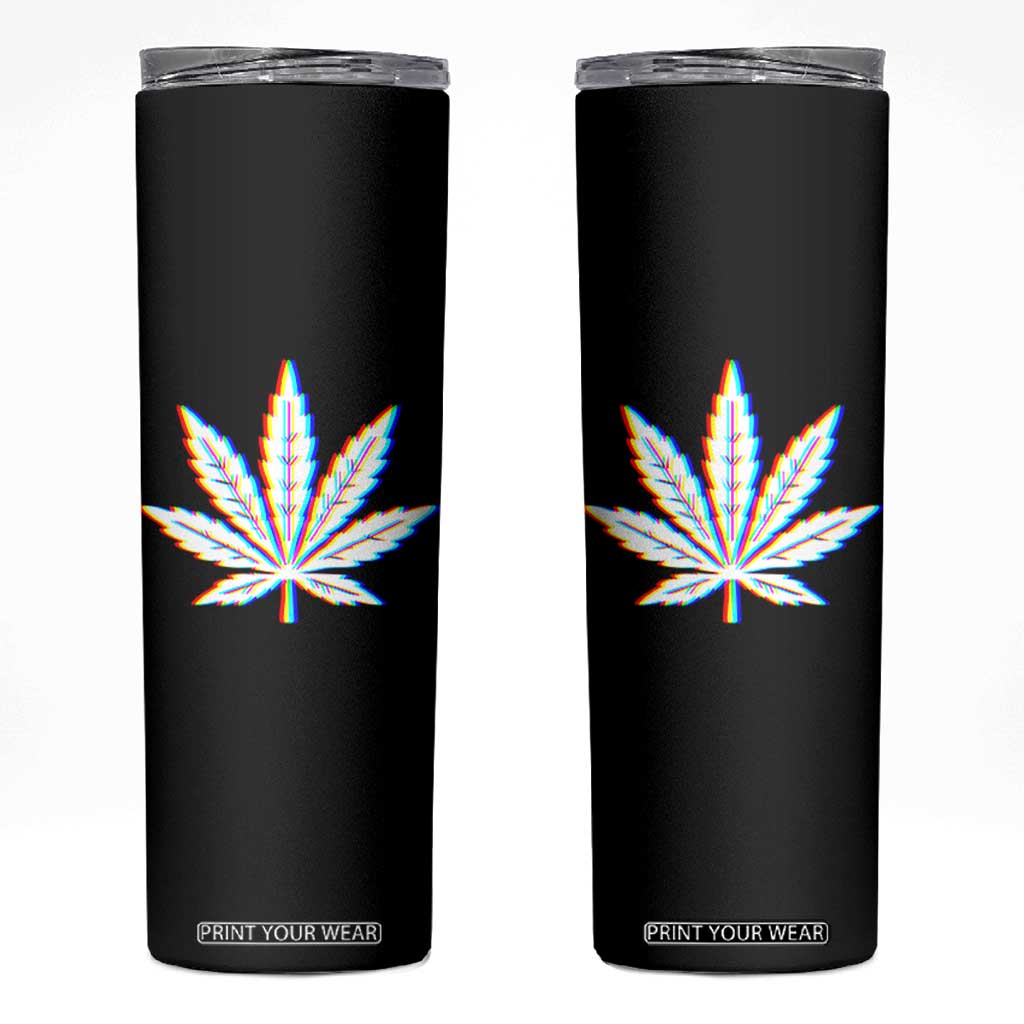Cannabis Leaf Glitch Effect Graphic Skinny Tumbler Retro RGB Distortion Weed and Stoner Lifestyle TS02 Black Print Your Wear