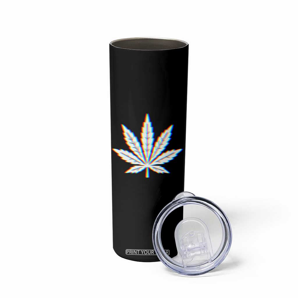 Cannabis Leaf Glitch Effect Graphic Skinny Tumbler Retro RGB Distortion Weed and Stoner Lifestyle TS02 Print Your Wear