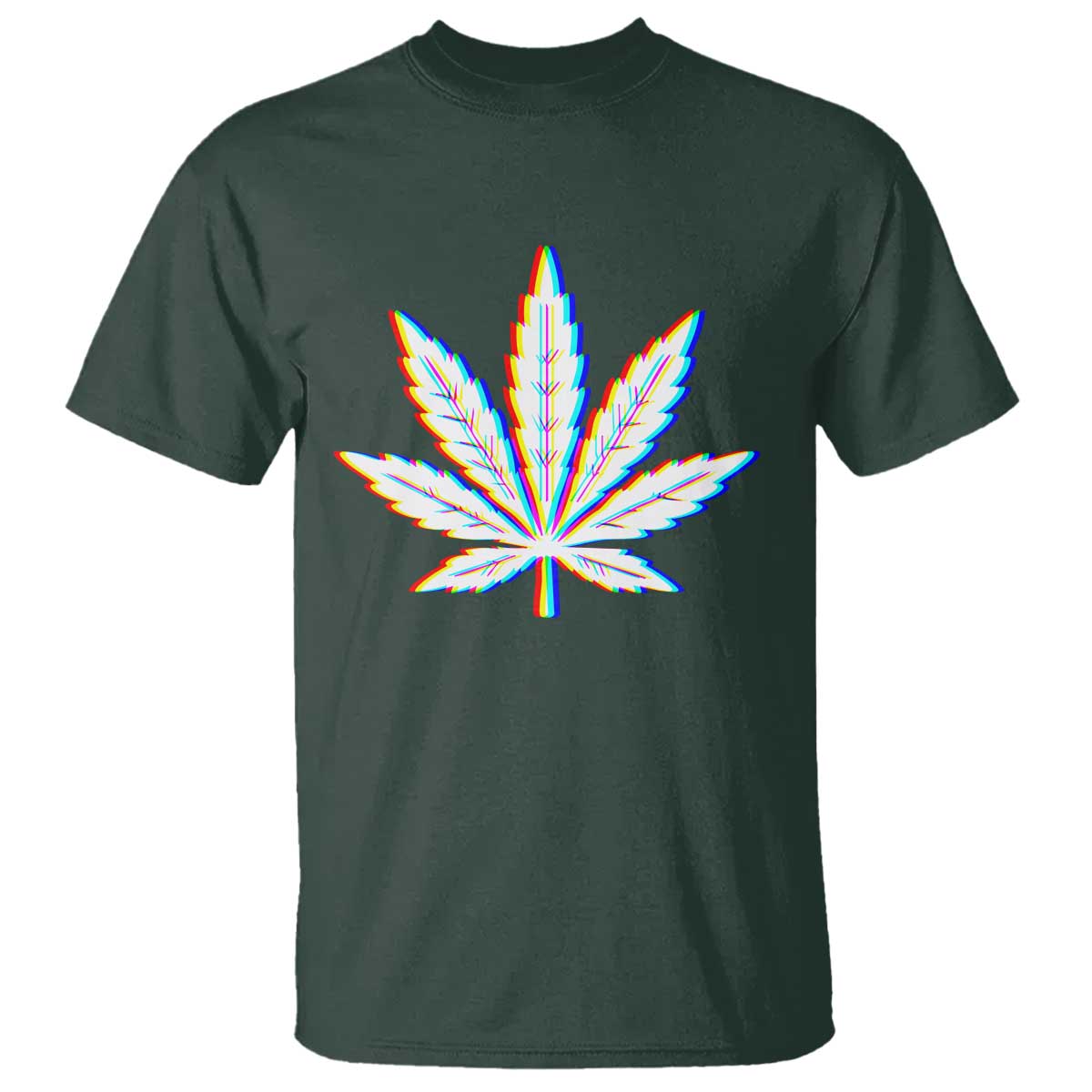 Cannabis Leaf Glitch Effect Graphic T Shirt Retro RGB Distortion Weed and Stoner Lifestyle TS02 Dark Forest Green Print Your Wear