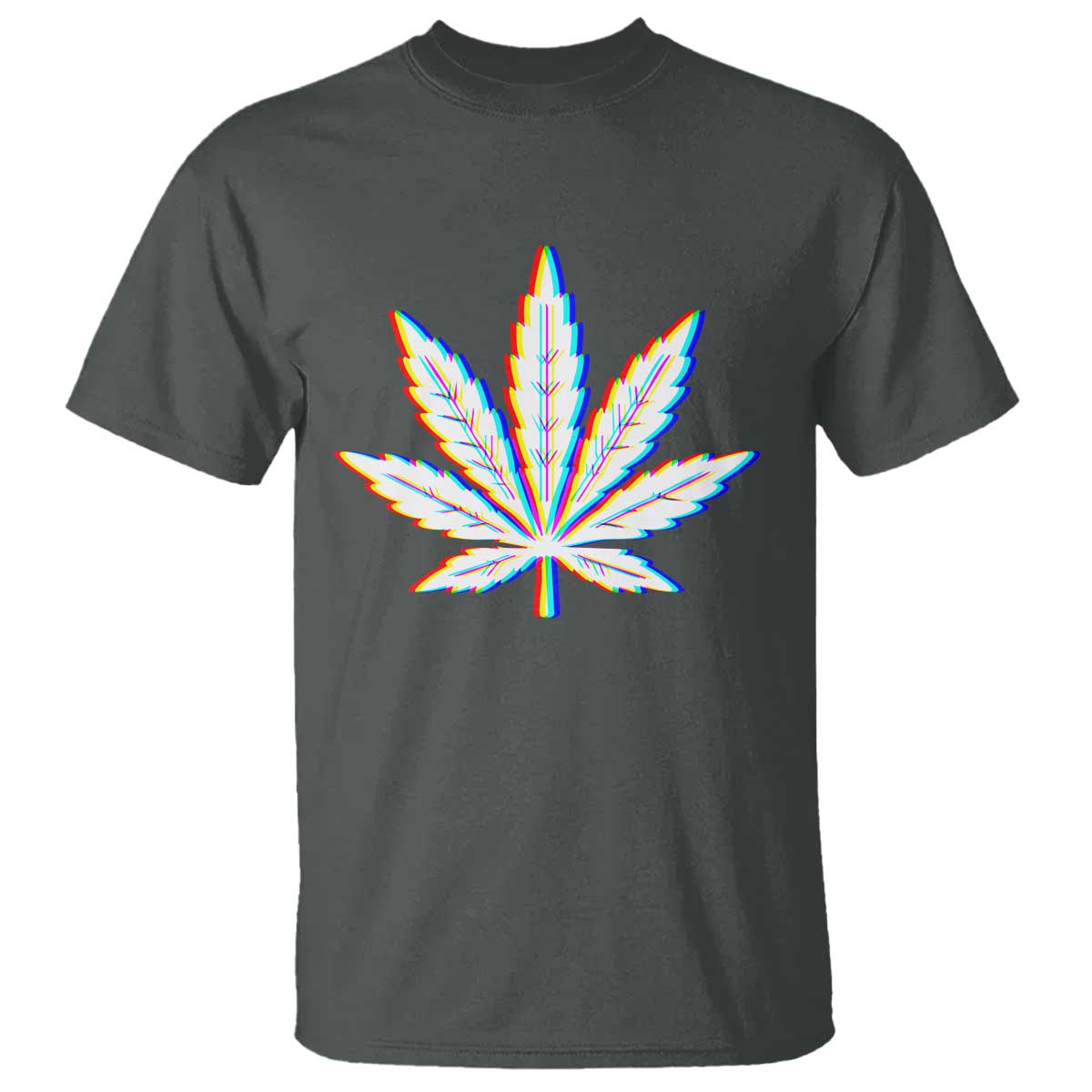 Cannabis Leaf Glitch Effect Graphic T Shirt Retro RGB Distortion Weed and Stoner Lifestyle TS02 Dark Heather Print Your Wear