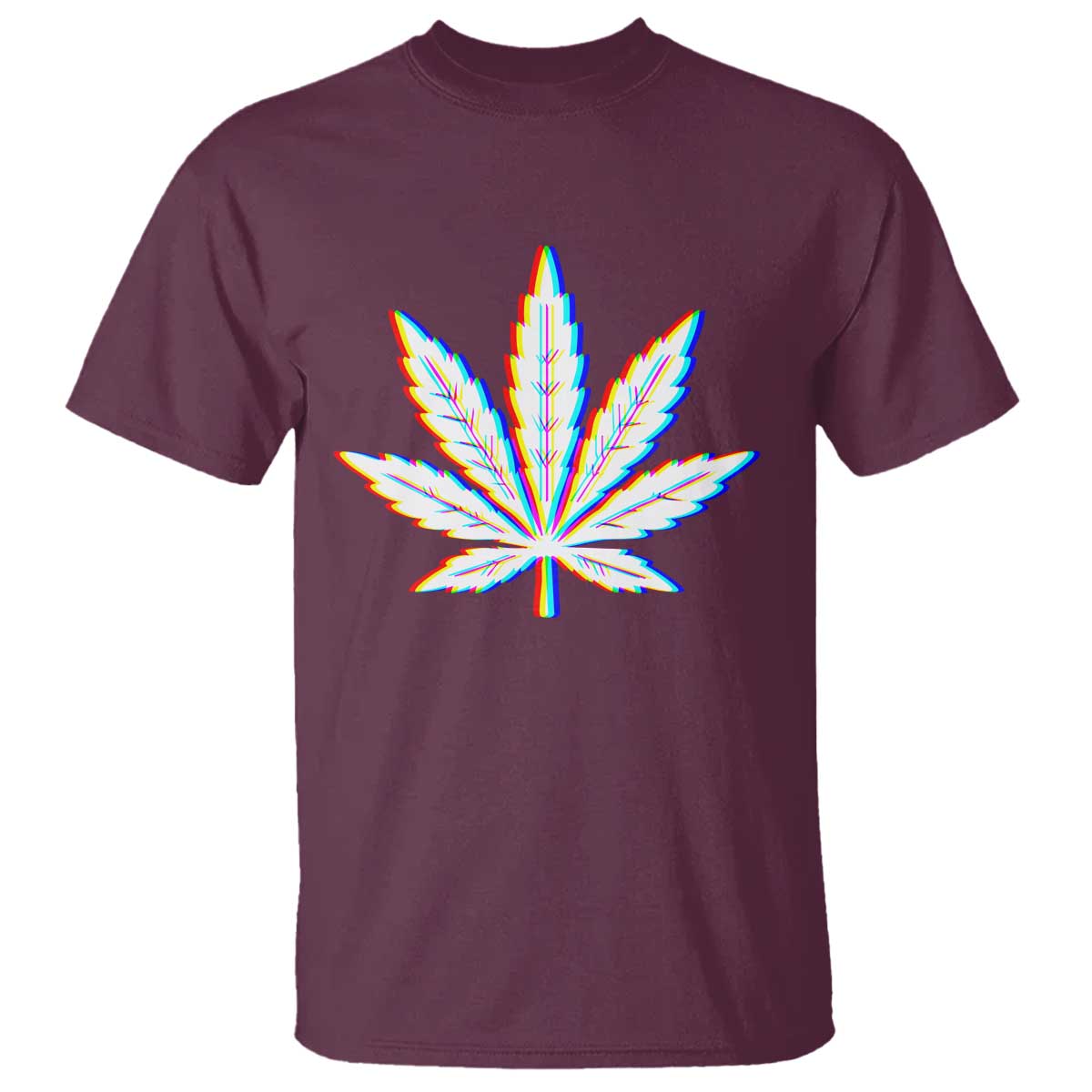 Cannabis Leaf Glitch Effect Graphic T Shirt Retro RGB Distortion Weed and Stoner Lifestyle TS02 Maroon Print Your Wear