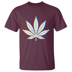 Cannabis Leaf Glitch Effect Graphic T Shirt Retro RGB Distortion Weed and Stoner Lifestyle TS02 Maroon Print Your Wear