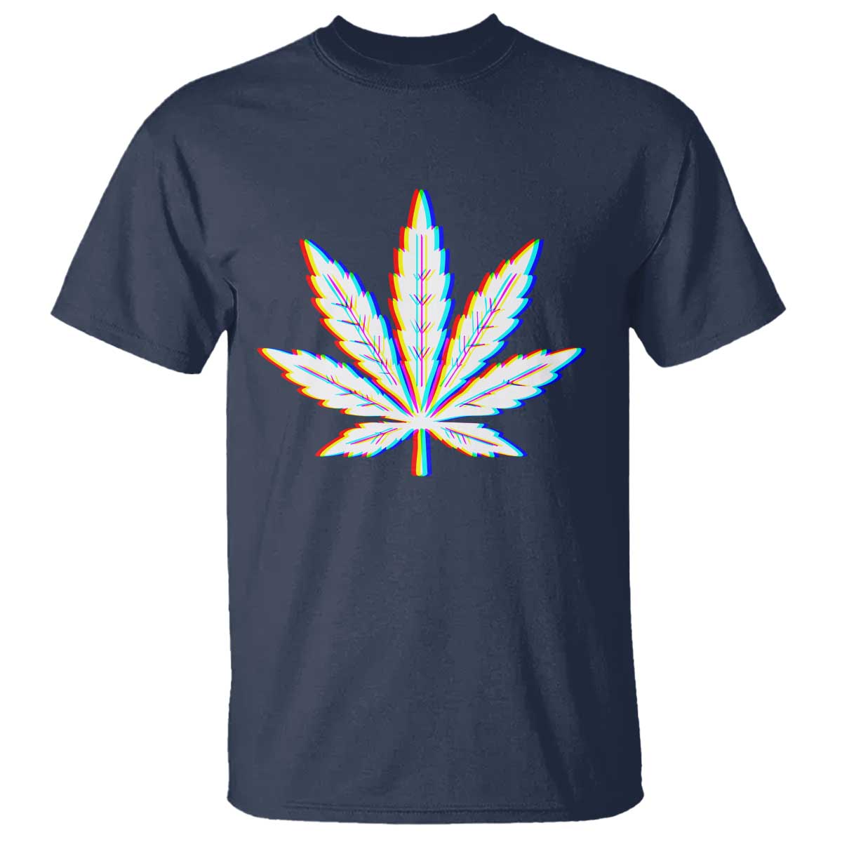 Cannabis Leaf Glitch Effect Graphic T Shirt Retro RGB Distortion Weed and Stoner Lifestyle TS02 Navy Print Your Wear