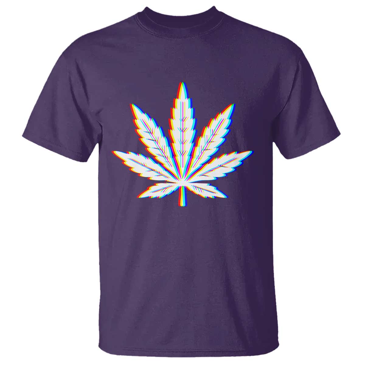 Cannabis Leaf Glitch Effect Graphic T Shirt Retro RGB Distortion Weed and Stoner Lifestyle TS02 Purple Print Your Wear