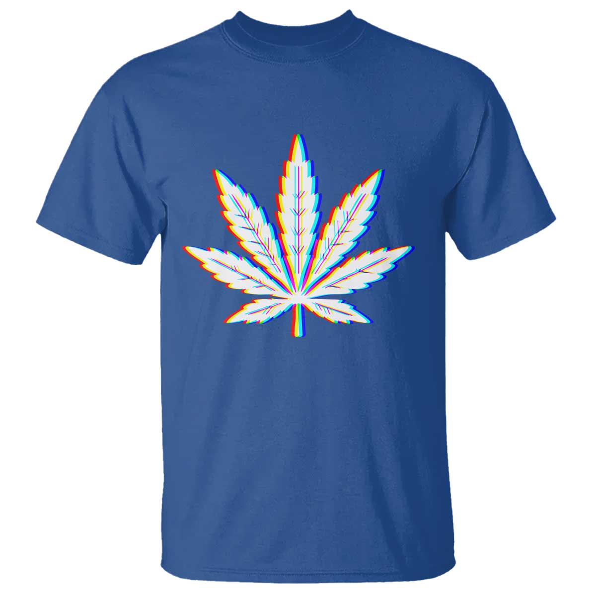 Cannabis Leaf Glitch Effect Graphic T Shirt Retro RGB Distortion Weed and Stoner Lifestyle TS02 Royal Blue Print Your Wear