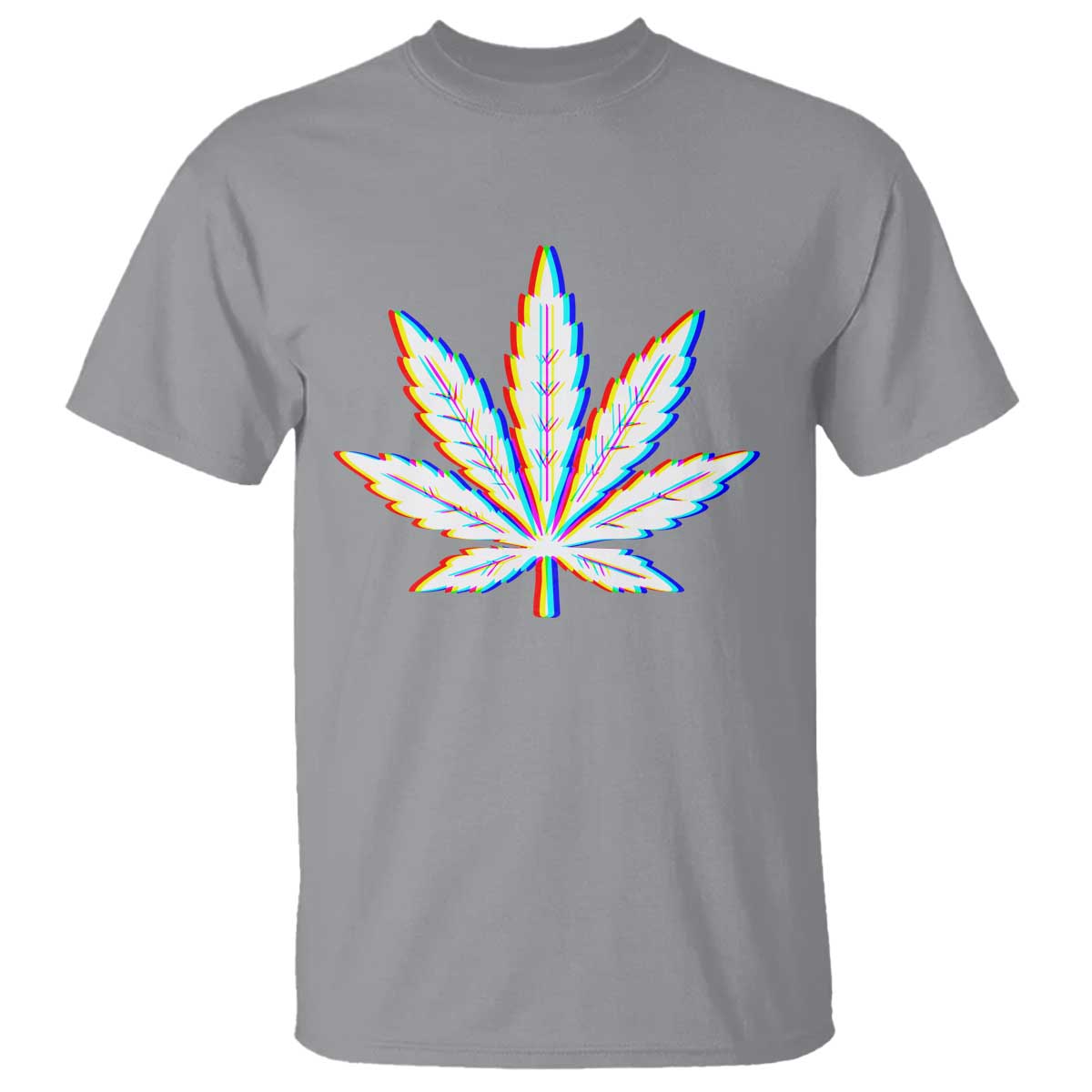 Cannabis Leaf Glitch Effect Graphic T Shirt Retro RGB Distortion Weed and Stoner Lifestyle TS02 Sport Gray Print Your Wear