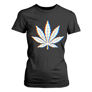 Cannabis Leaf Glitch Effect Graphic T Shirt For Women Retro RGB Distortion Weed and Stoner Lifestyle