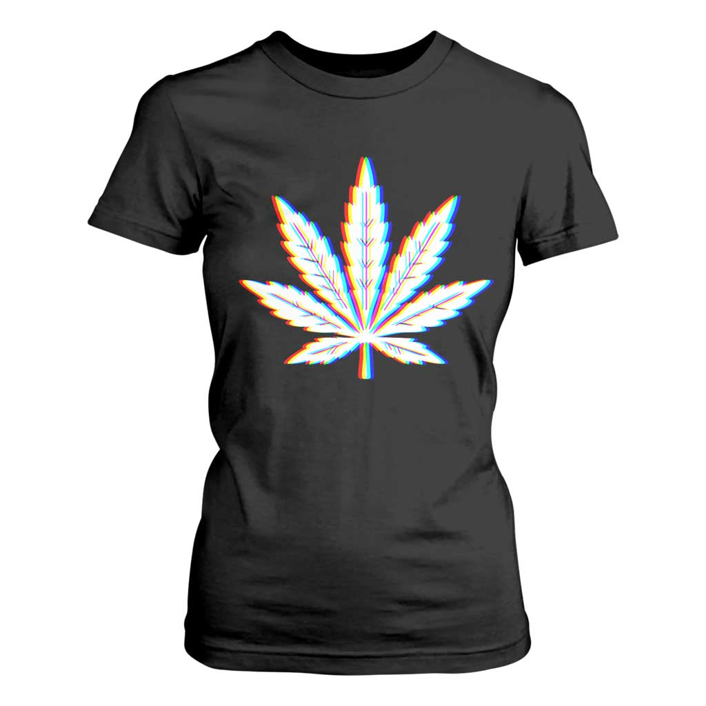 Cannabis Leaf Glitch Effect Graphic T Shirt For Women Retro RGB Distortion Weed and Stoner Lifestyle TS02 Black Print Your Wear