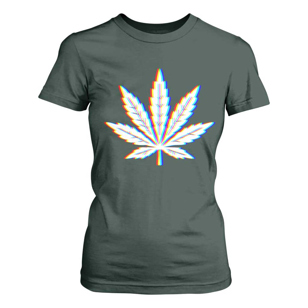 Cannabis Leaf Glitch Effect Graphic T Shirt For Women Retro RGB Distortion Weed and Stoner Lifestyle